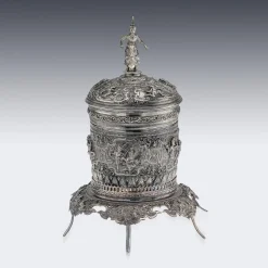 Antike burmesische Betel Box aus Silber auf Ständer, Rangeun, 1890