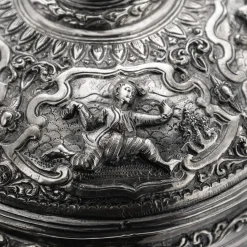 Antike burmesische Betel Box aus Silber auf Ständer, Rangeun, 1890