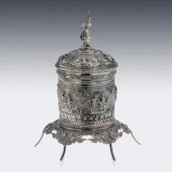 Antike burmesische Betel Box aus Silber auf Ständer, Rangeun, 1890