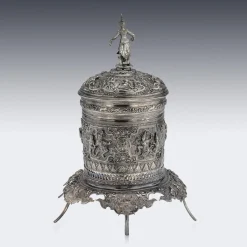 Antike burmesische Betel Box aus Silber auf Ständer, Rangeun, 1890