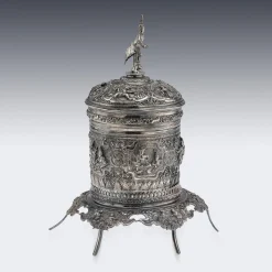 Antike burmesische Betel Box aus Silber auf Ständer, Rangeun, 1890