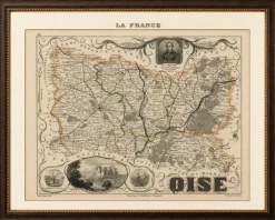 Antike Dekorative Karte von Oise von Vuillemin, France, 1850