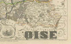 Antike Dekorative Karte von Oise von Vuillemin, France, 1850