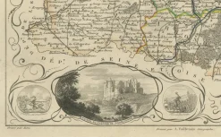Antike Dekorative Karte von Oise von Vuillemin, France, 1850