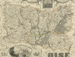 Antike Dekorative Karte von Oise von Vuillemin, France, 1850