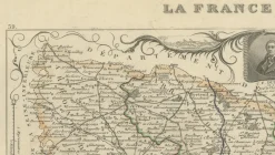 Antike Dekorative Karte von Oise von Vuillemin, France, 1850