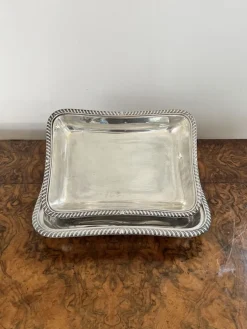 Antike edwardianische Versilberte rechteckige Entrée Schale, 1900