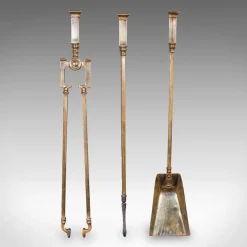 Antike englische Kaminbesteck aus Messing im viktorianischen Stil, 1900er, 3er Set