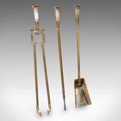 Antike englische Kaminbesteck aus Messing im viktorianischen Stil, 1900er, 3er Set