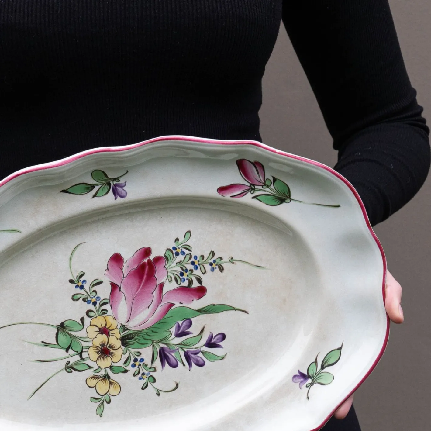Antike französische Jugendstil Servierplatte von Lunéville, Frühes 20. Jahrhundert