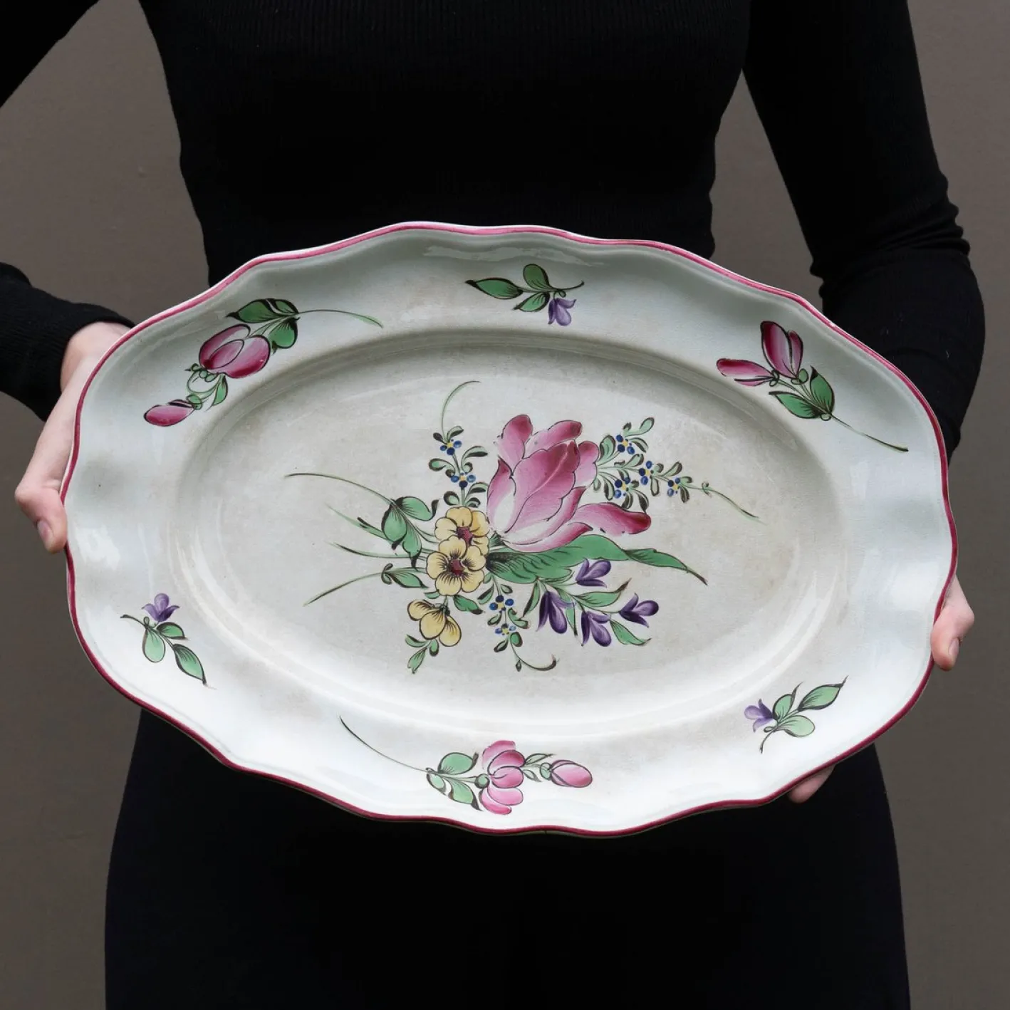 Antike französische Jugendstil Servierplatte von Lunéville, Frühes 20. Jahrhundert