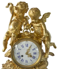 Antike französische Kaminuhr aus vergoldeter Bronze, 19. Jh