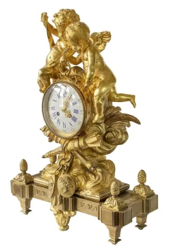 Antike französische Kaminuhr aus vergoldeter Bronze, 19. Jh