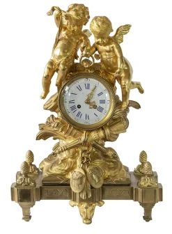 Antike französische Kaminuhr aus vergoldeter Bronze, 19. Jh