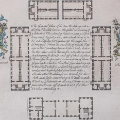 Antike georgianisch-englische gravierte St Bart's Hospital Street Karte, 1755