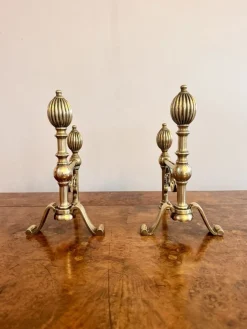 Antike georgische Feuerhunde aus Messing, 1800, 2er Set