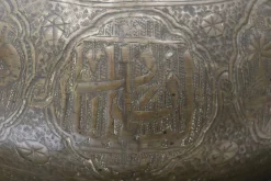 Antike islamische Syrien Stehlampe aus Messing mit handbemaltem Kamelleder Lampenschirm, 1930er