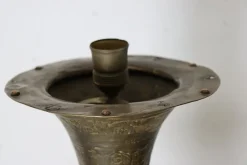 Antike islamische Syrien Stehlampe aus Messing mit handbemaltem Kamelleder Lampenschirm, 1930er