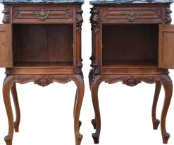 Antike italienische Nachttische aus Nussholz & Marmor, 1920er, 2er Set