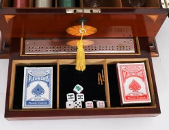 Antike Karaffe Tantalus und Spiele aus Satinholz mit drei Schliffen, 1890er, 6 . Set