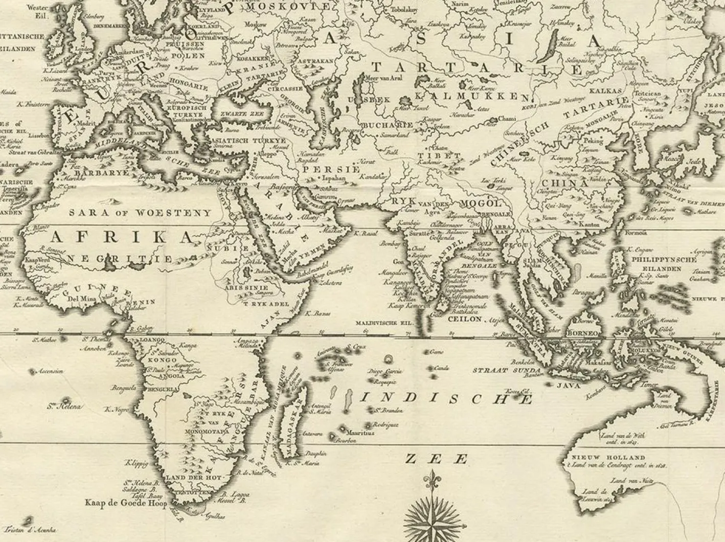 Antike Karte des östlichen Teils der Welt von Tirion, 1755