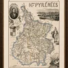 Antike Karte von Hautes-Pyrénées von Vuillemin, France, 1850