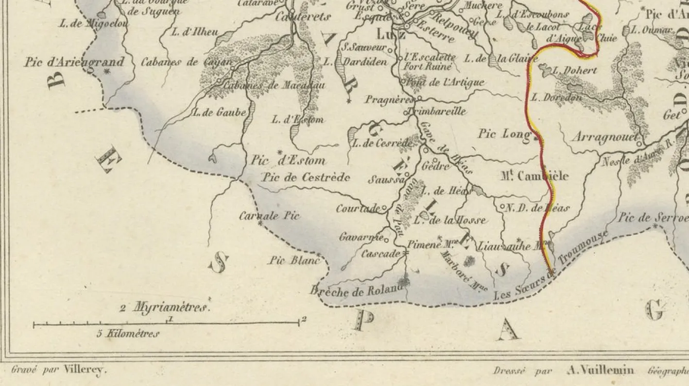 Antike Karte von Hautes-Pyrénées von Vuillemin, France, 1850