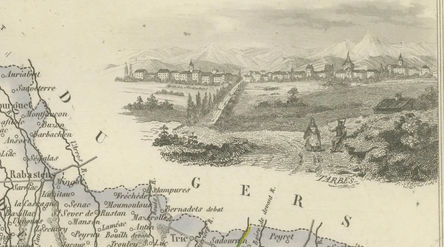 Antike Karte von Hautes-Pyrénées von Vuillemin, France, 1850