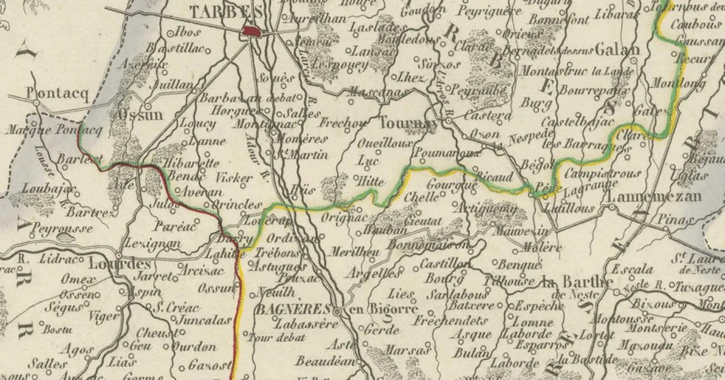 Antike Karte von Hautes-Pyrénées von Vuillemin, France, 1850