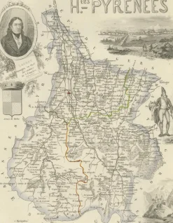 Antike Karte von Hautes-Pyrénées von Vuillemin, France, 1850