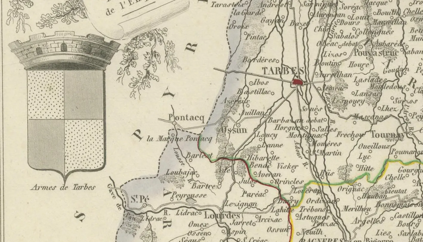 Antike Karte von Hautes-Pyrénées von Vuillemin, France, 1850