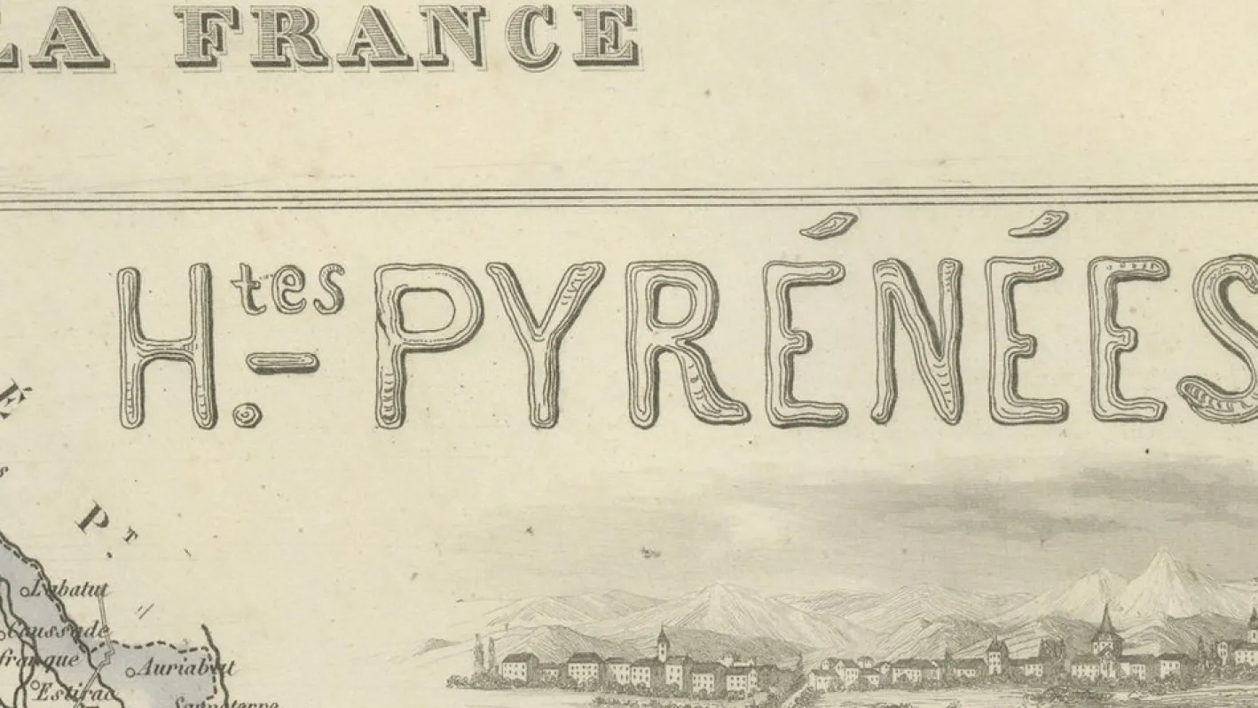 Antike Karte von Hautes-Pyrénées von Vuillemin, France, 1850
