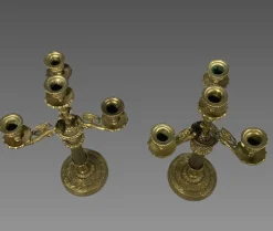 Antike Kerzenhalter aus Bronze, 1800er, 2er Set
