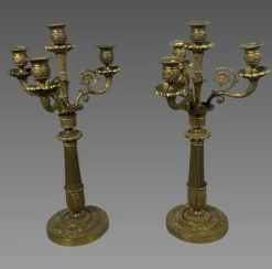 Antike Kerzenhalter aus Bronze, 1800er, 2er Set