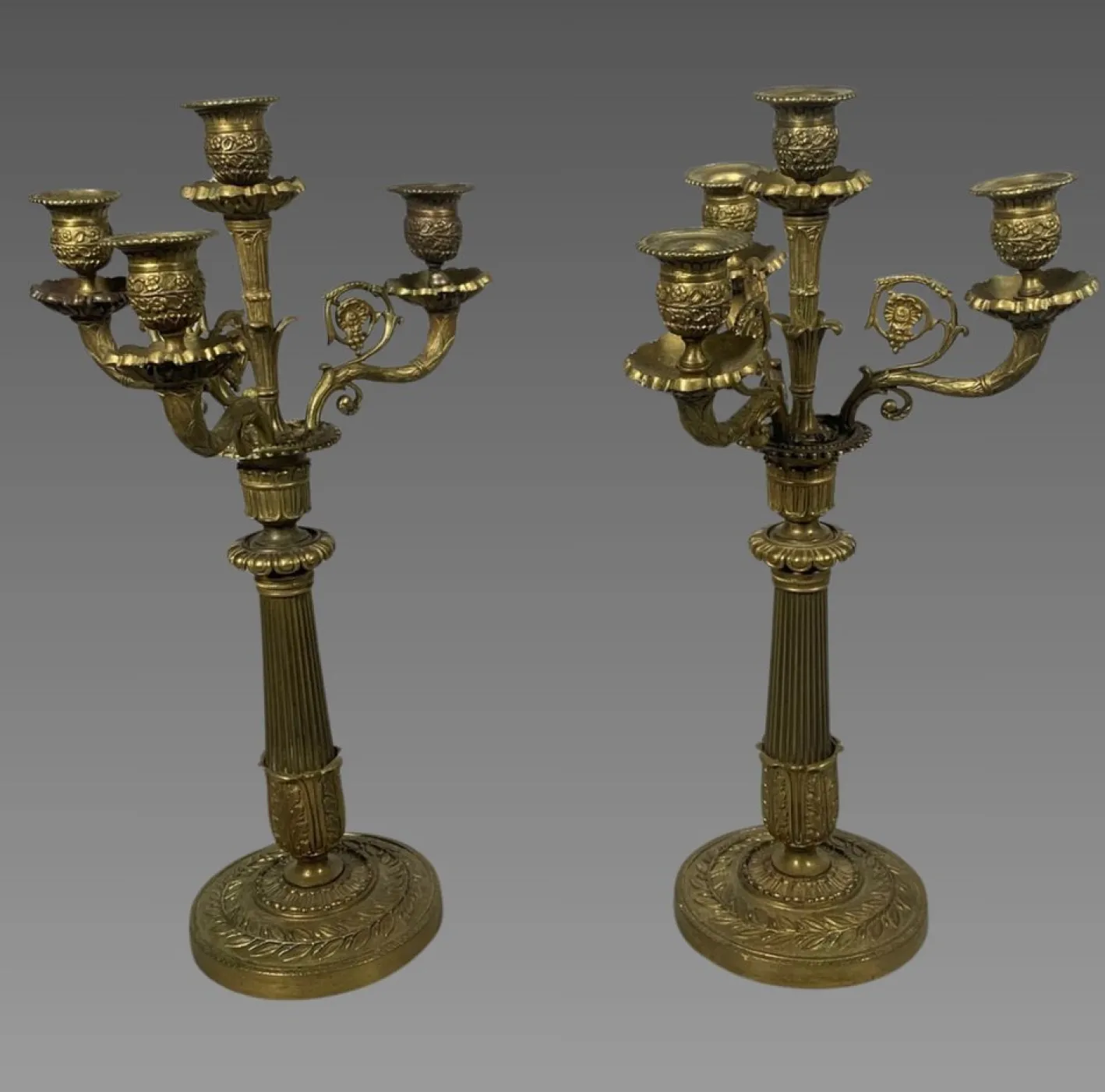 Antike Kerzenhalter aus Bronze, 1800er, 2er Set