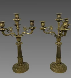Antike Kerzenhalter aus Bronze, 1800er, 2er Set