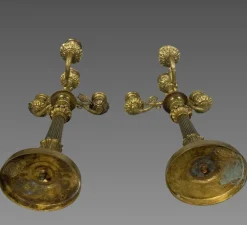 Antike Kerzenhalter aus Bronze, 1800er, 2er Set