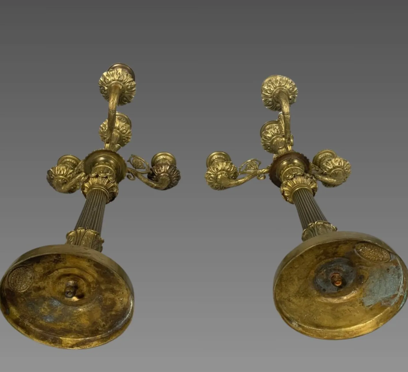 Antike Kerzenhalter aus Bronze, 1800er, 2er Set