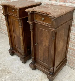 Antike Louis XVI Nachttische mit roter Marmorplatte, 1890er, 2er Set