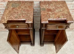 Antike Louis XVI Nachttische mit roter Marmorplatte, 1890er, 2er Set