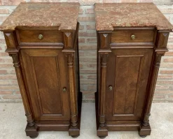 Antike Louis XVI Nachttische mit roter Marmorplatte, 1890er, 2er Set