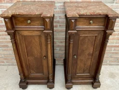 Antike Louis XVI Nachttische mit roter Marmorplatte, 1890er, 2er Set