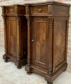 Antike Louis XVI Nachttische mit roter Marmorplatte, 1890er, 2er Set