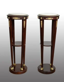 Antike Napoleon III Sockel aus Mahagoni mit Marmorplatten, Frankreich, 19. Jh., 2er Set