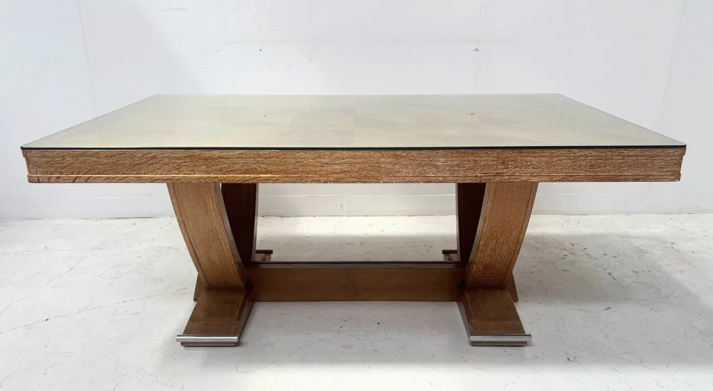 Antiker Art Deco Schreibtisch aus gekalkter Eiche, 1900er