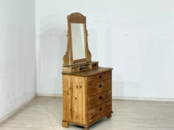 Antiker Biedermeier Frisiertisch aus Kiefer und Messing mit Spiegelaufsatz, 1900