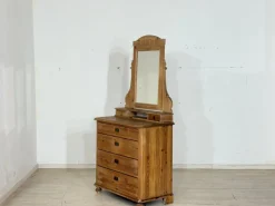 Antiker Biedermeier Frisiertisch aus Kiefer und Messing mit Spiegelaufsatz, 1900