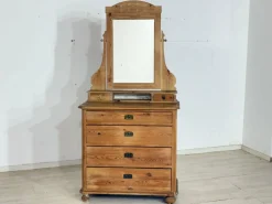 Antiker Biedermeier Frisiertisch aus Kiefer und Messing mit Spiegelaufsatz, 1900