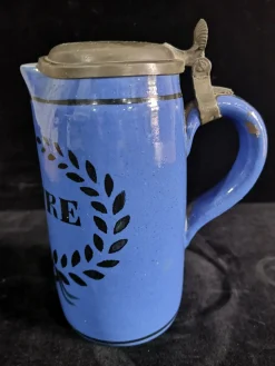 Antiker Bierkrug aus Fayence & Keramik mit Zinndeckel, Brüssel, Belgien, 1820er