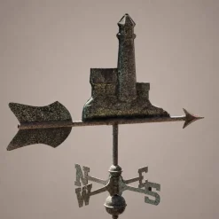 Antiker Dreidimensionaler Kupfer Wetterfahne Leuchtturm, 1900er